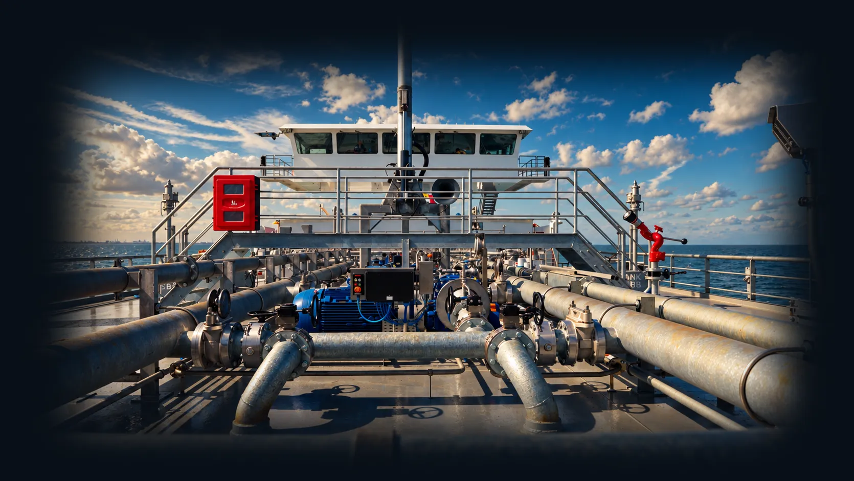 Omega Sea-Ready Tanker Cargo Systems | V-Shipping Cargo piping and deck systems on Omega sea-ready Type C tanker